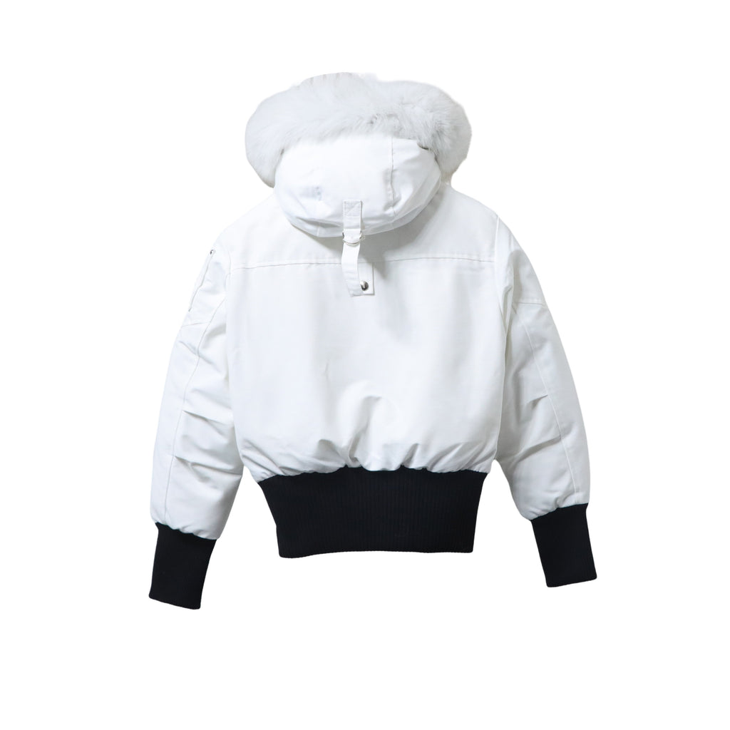 Moose Knuckles Original Debbie Hooded Bomber Jacket in White