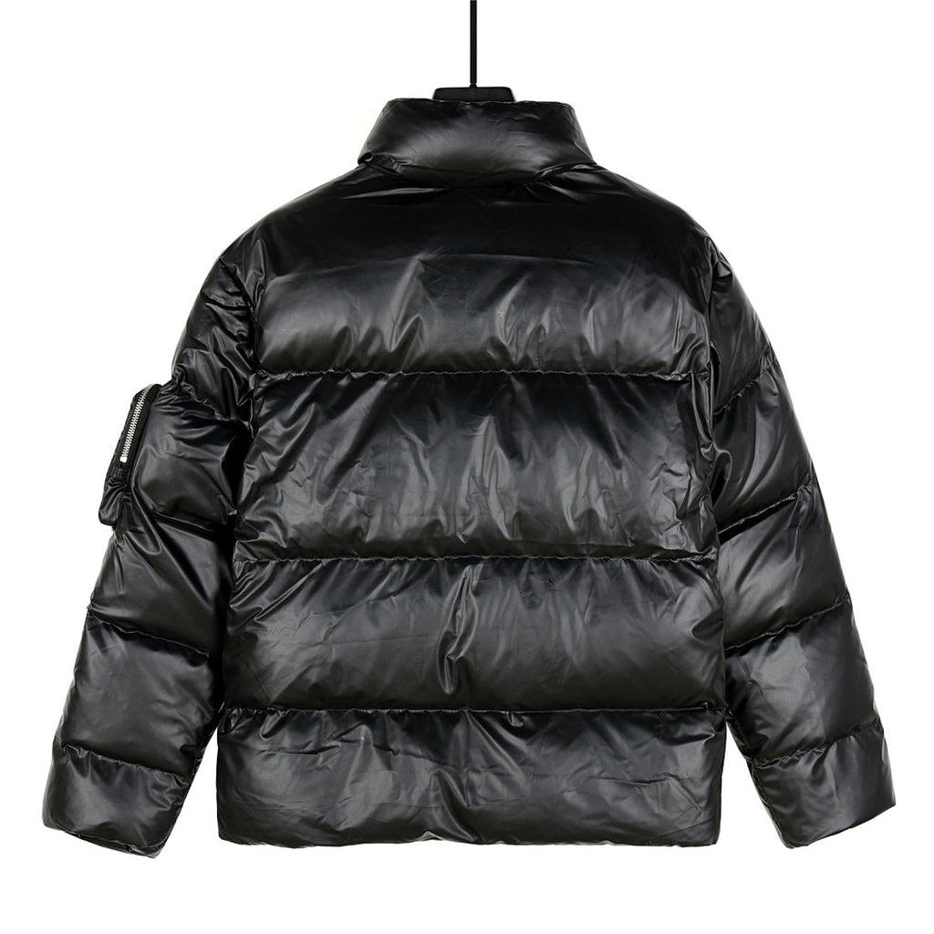 Prada Stand-Collar Puffer Jacket with Large Pockets - Black