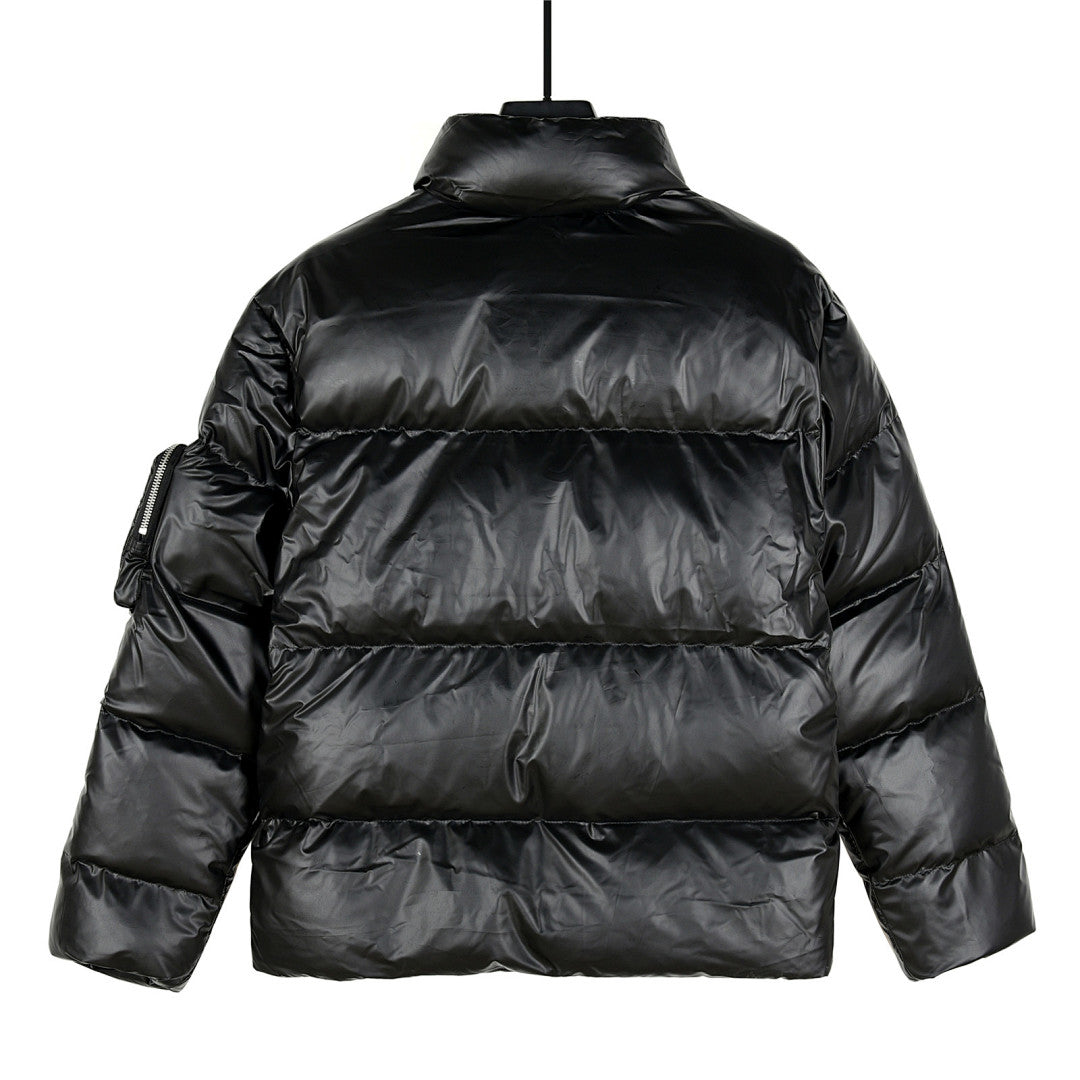 Prada Stand-Collar Puffer Jacket with Large Pockets - Black