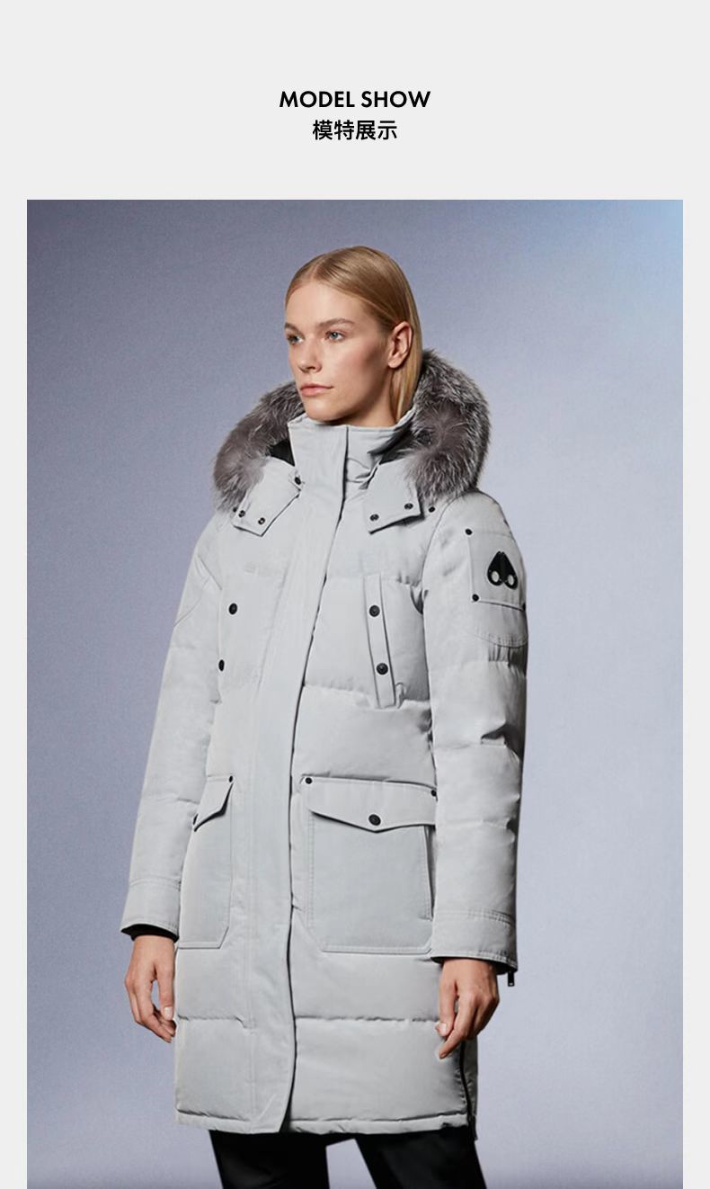 Moose Knuckles Longline Hooded Parka - Light Gray