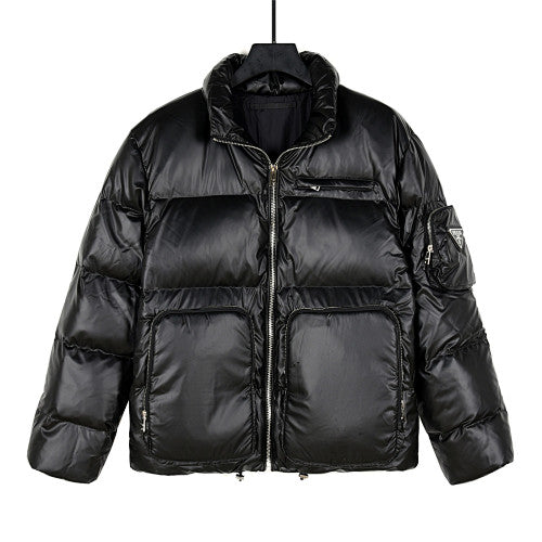 Prada Stand-Collar Puffer Jacket with Large Pockets - Black