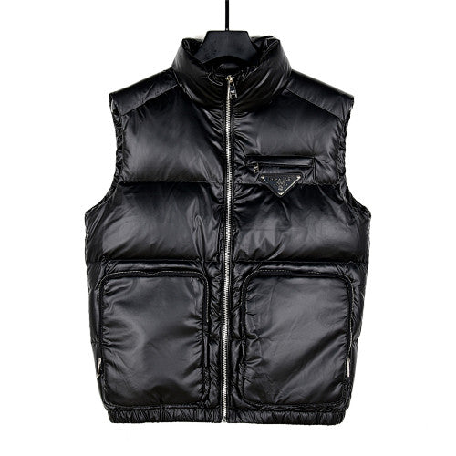 Prada Stand-Collar Puffer Vest with Large Pockets - Black