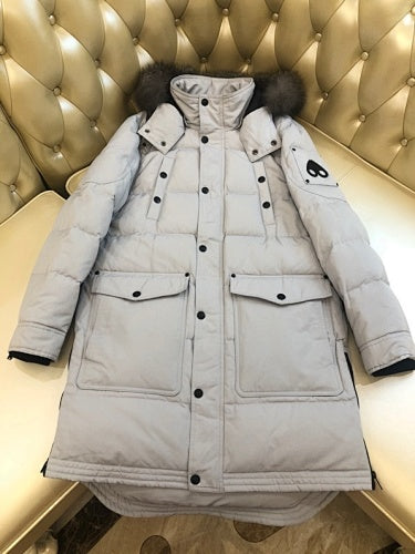 Moose Knuckles Longline Hooded Parka - Light Gray