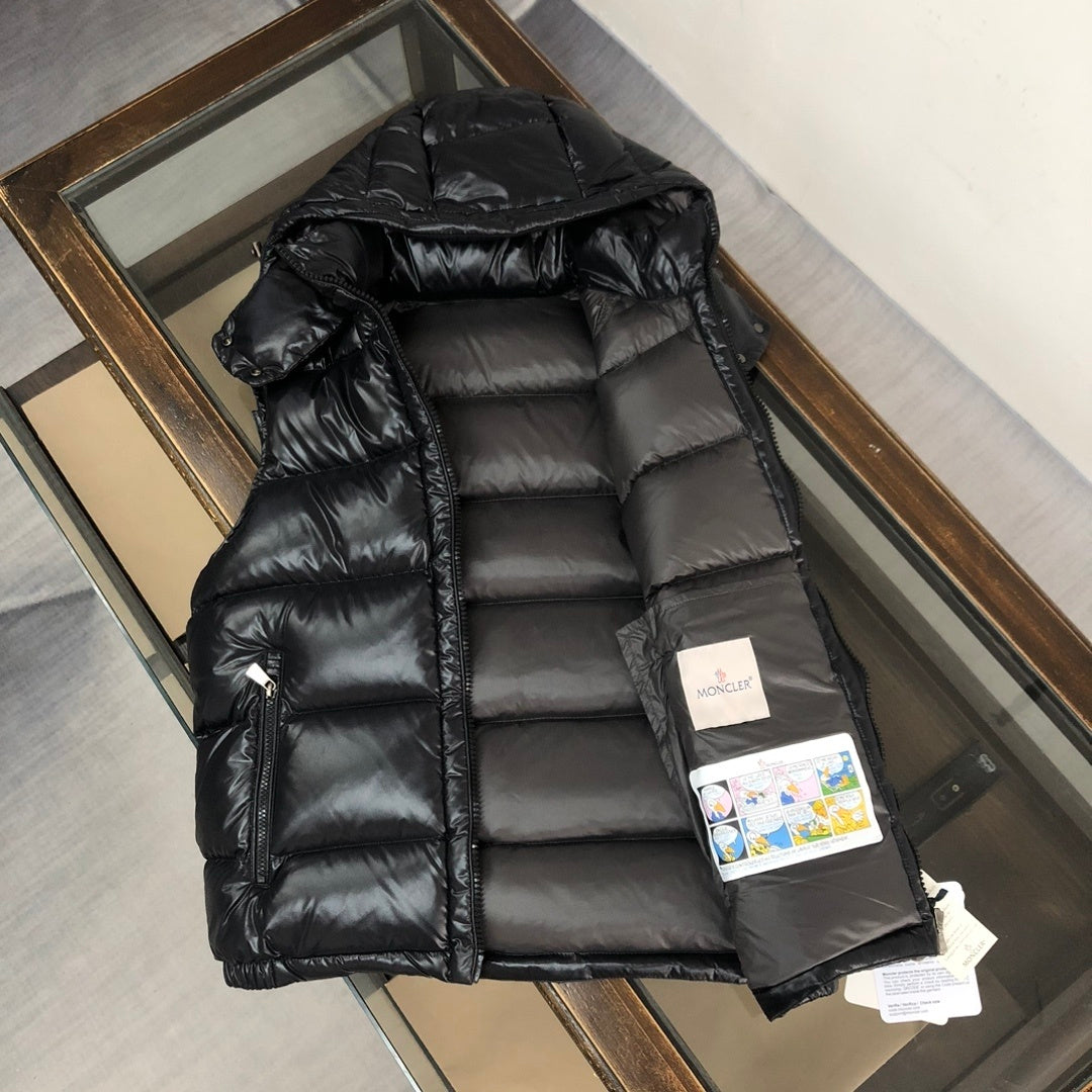 Moncler Glossy Hooded Puffer Vest - Black