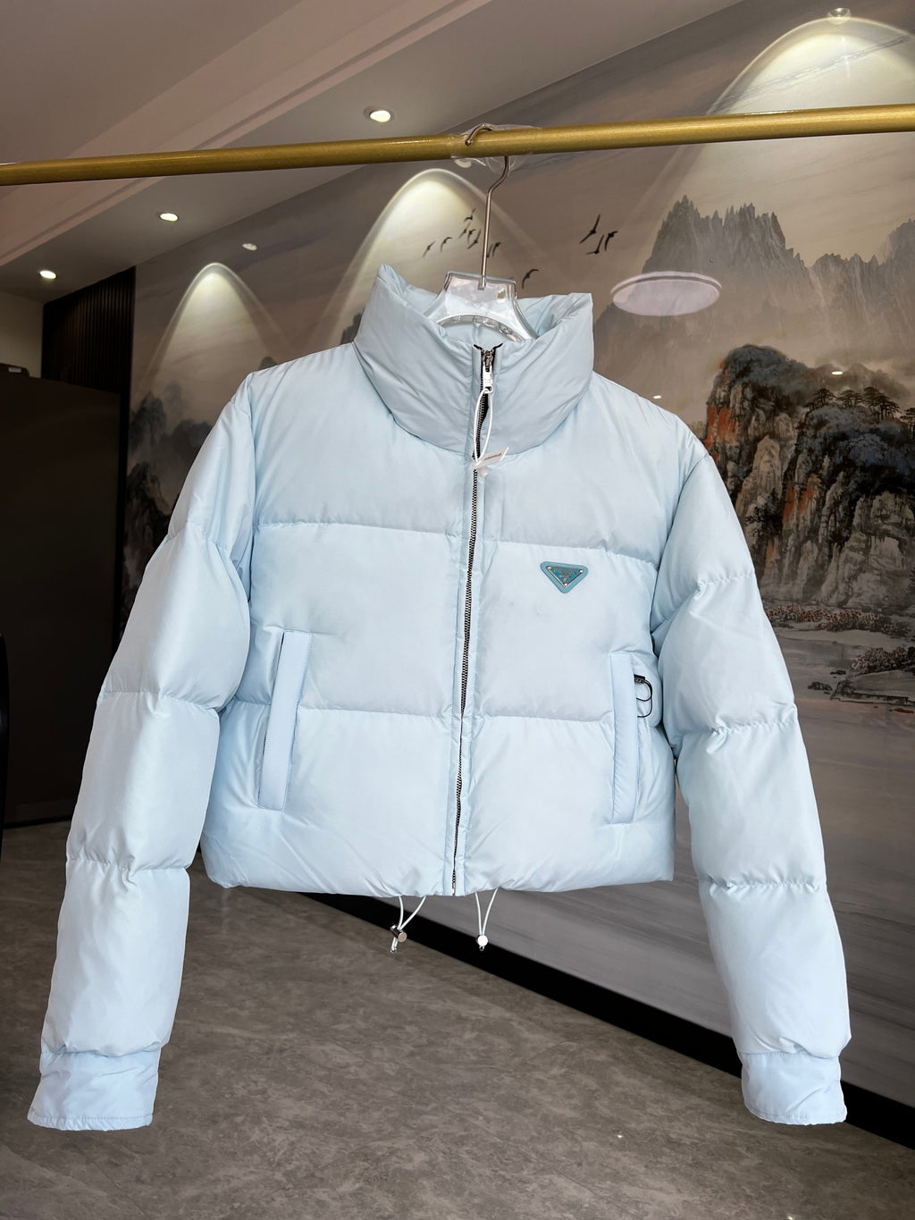 Prada Cropped Stand-Collar Puffer Jacket - Light Blue