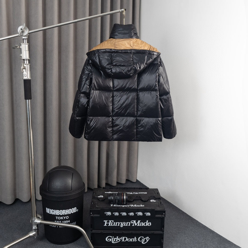 Moncler Colorblock Hooded Puffer Jacket - Black & Tan