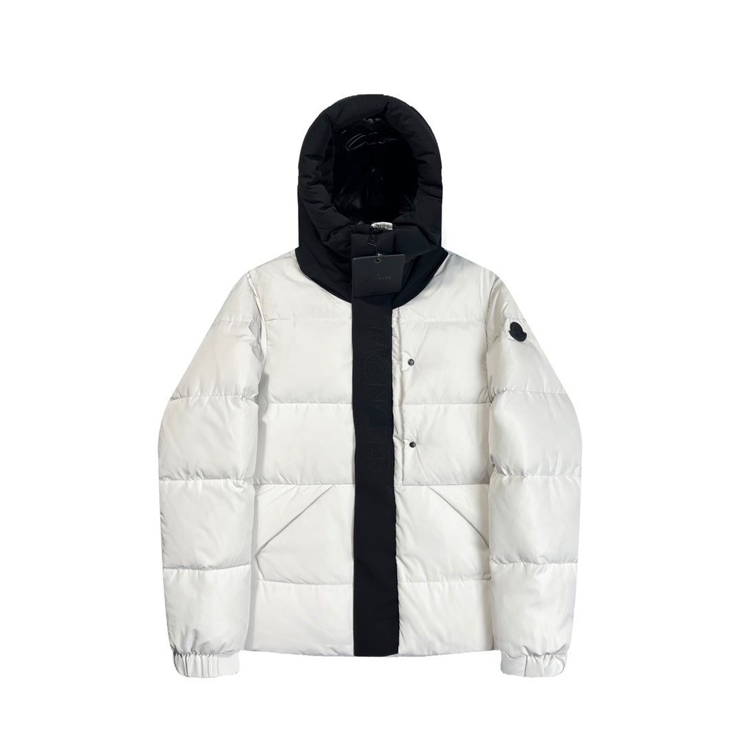 Moncler Contrast-Hood Puffer Jacket - White & Black