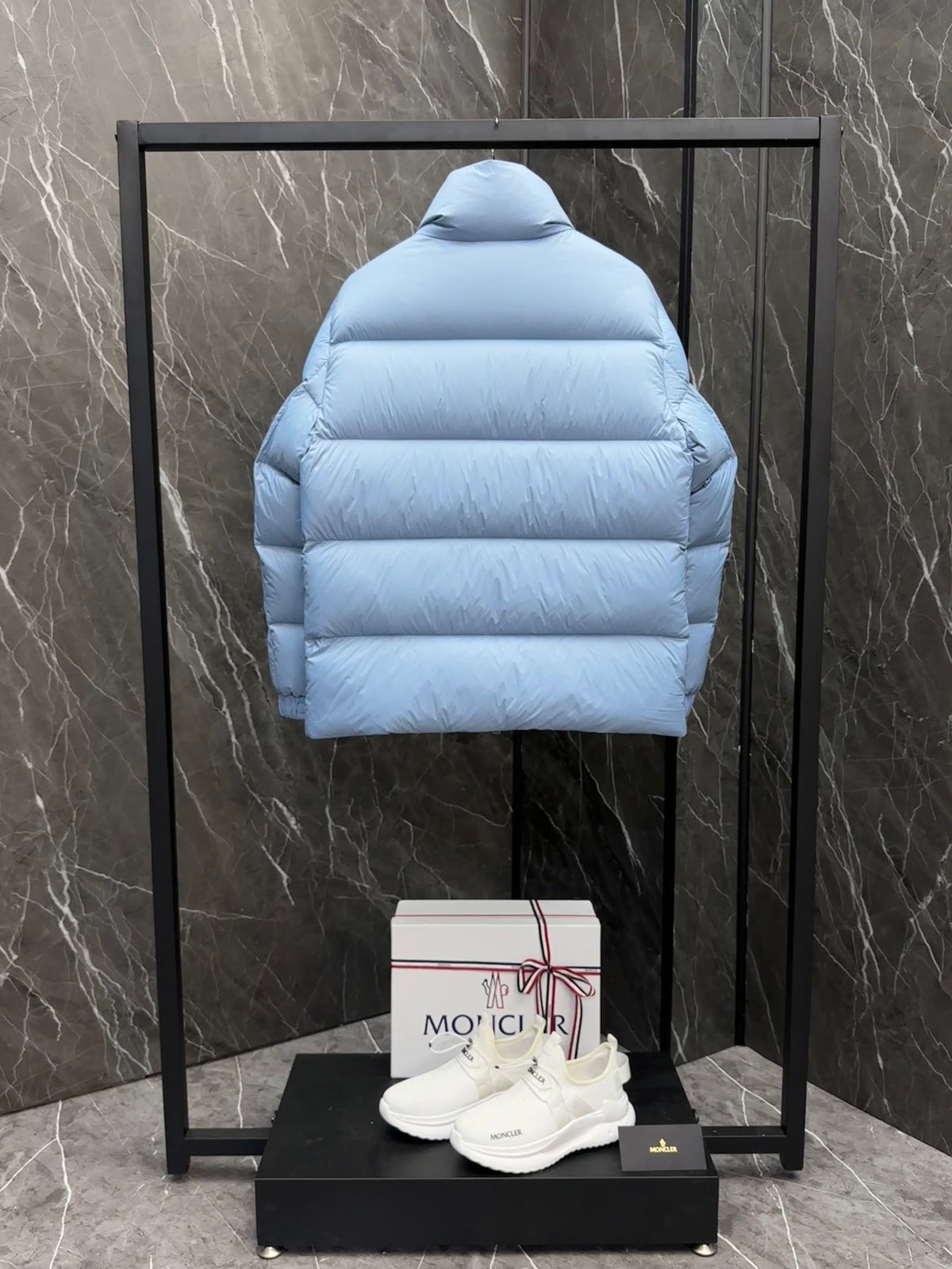 Moncler Large-Logo Stand-Collar Puffer Jacket - Light Blue