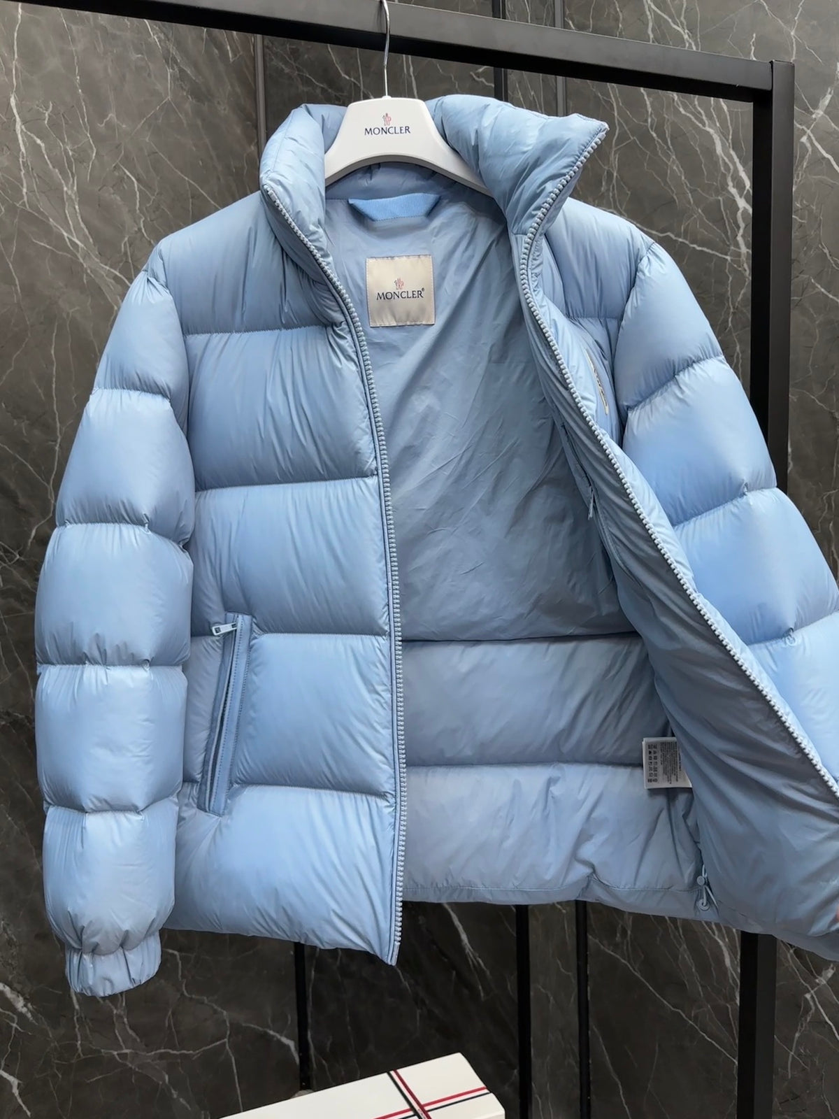 Moncler Large-Logo Stand-Collar Puffer Jacket - Light Blue