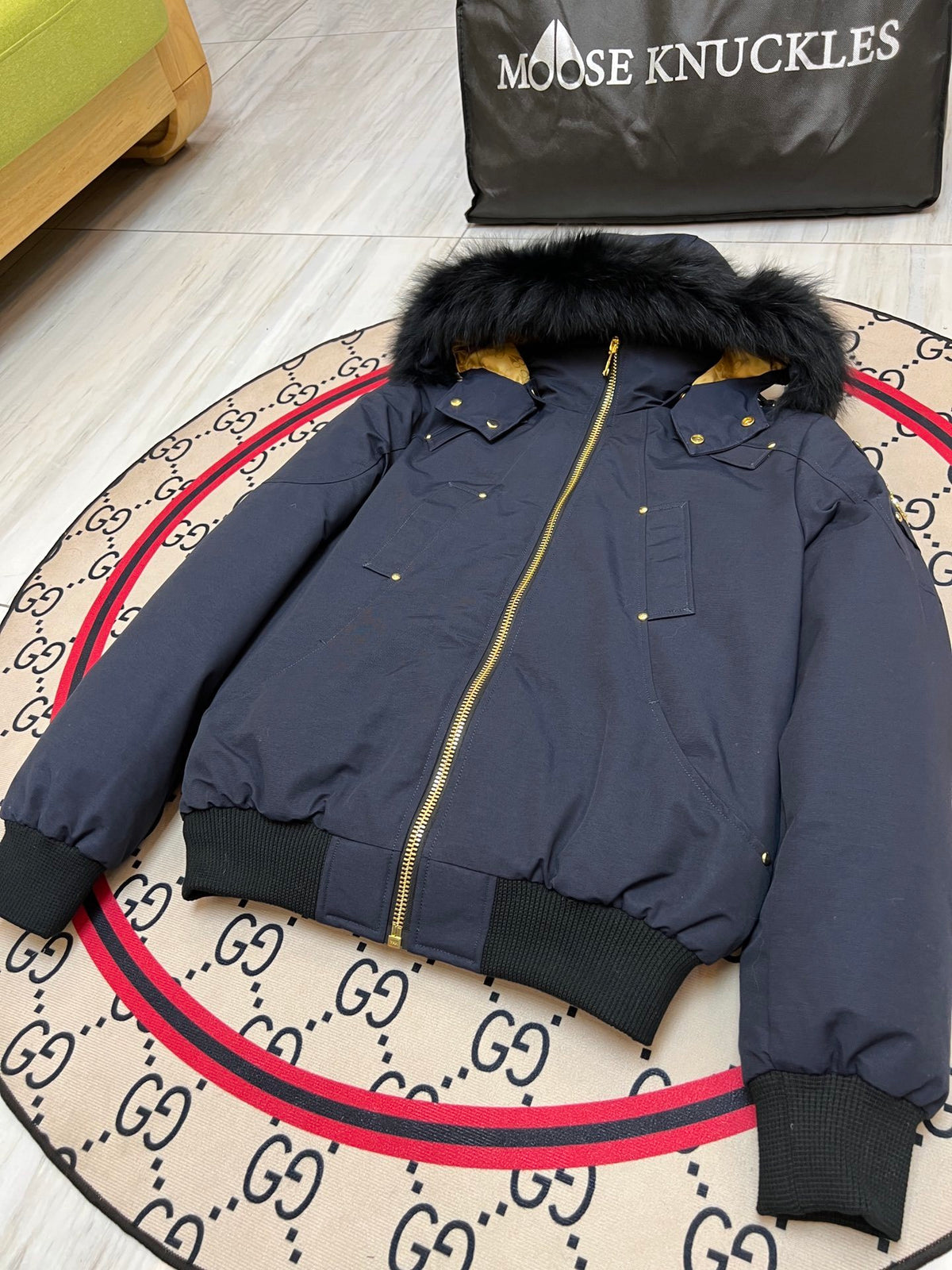 Moose Knuckles Men's Trimmed-Hood Bomber Jacket - Dark Navy