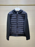 Moncler Hooded Quilted-Front Jacket with Sweater Sleeves - Black