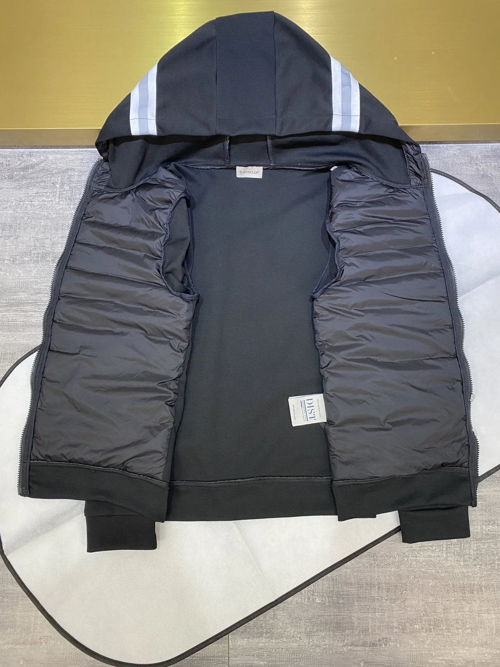 Moncler Hooded Quilted-Front Jacket with Sweater Sleeves - Black