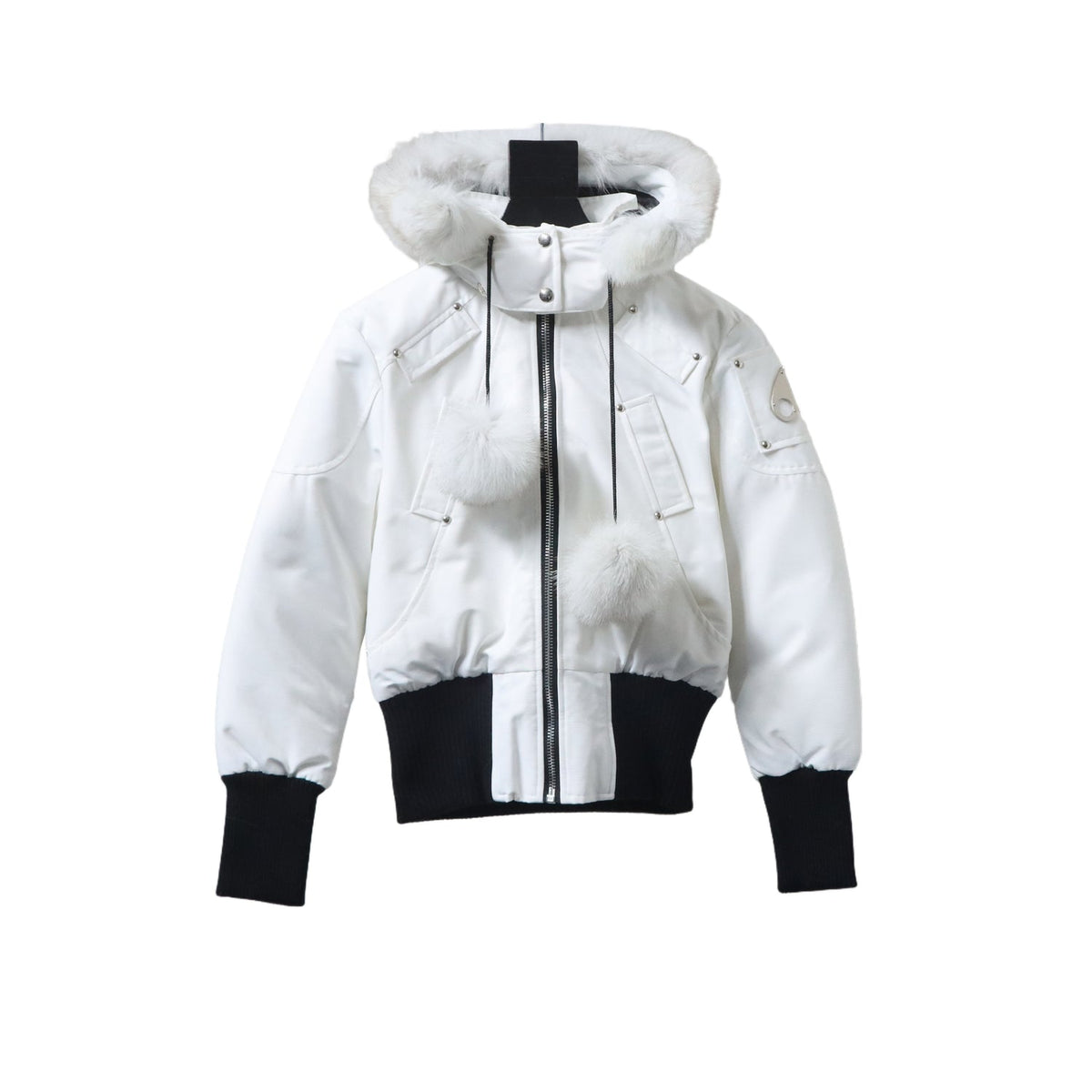 Moose Knuckles Original Debbie Hooded Bomber Jacket in White