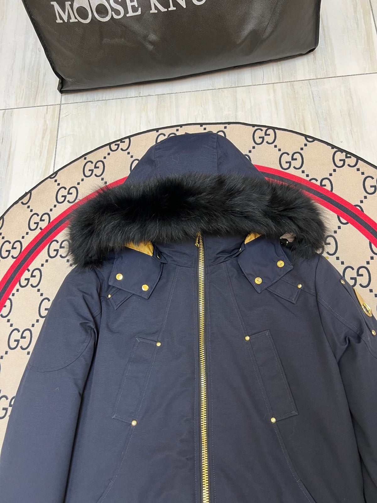 Moose Knuckles Men's Trimmed-Hood Bomber Jacket - Dark Navy
