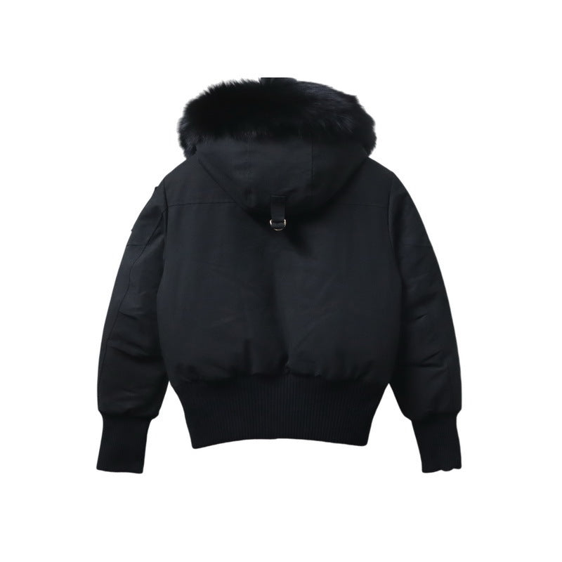 Moose Knuckles Gold Debbie Hooded Down Bomber Jacket in Black