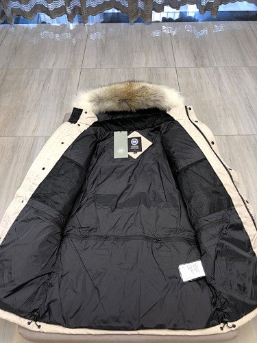 Canada Goose Long Quilted Parka with Trimmed Hood - Cream