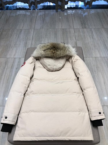 Canada Goose Long Quilted Parka with Trimmed Hood - Cream