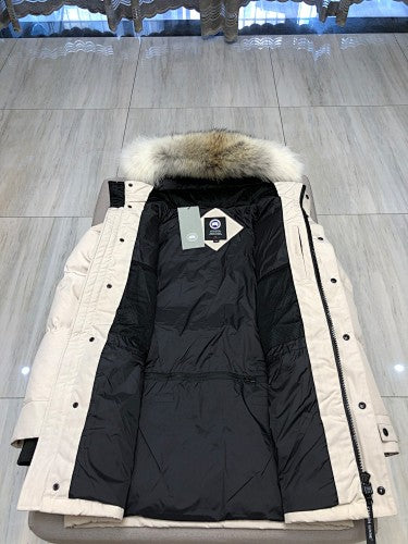 Canada Goose Long Quilted Parka with Trimmed Hood - Cream