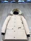 Canada Goose Long Quilted Parka with Trimmed Hood - Cream