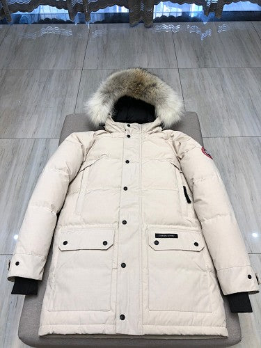 Canada Goose Long Quilted Parka with Trimmed Hood - Cream
